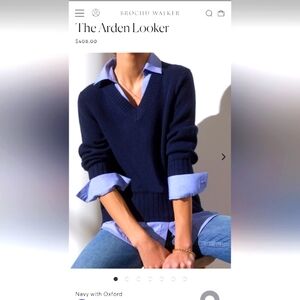 Brochu Walker the Arden Looker Layered V Neck sz Lg Navy with Oxford